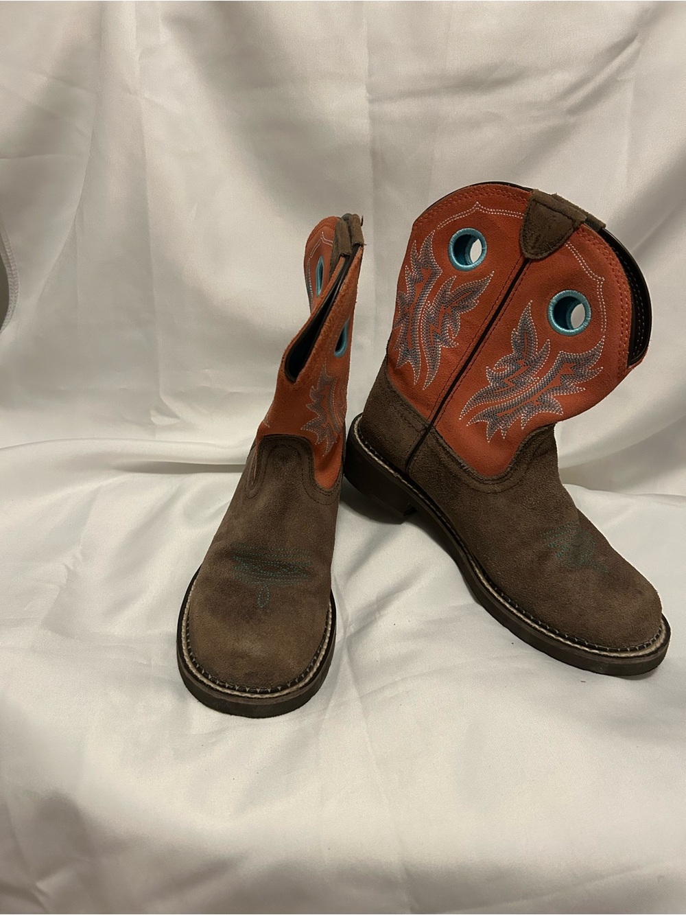 Women’s Brown and Orange Western Pull-On Boots